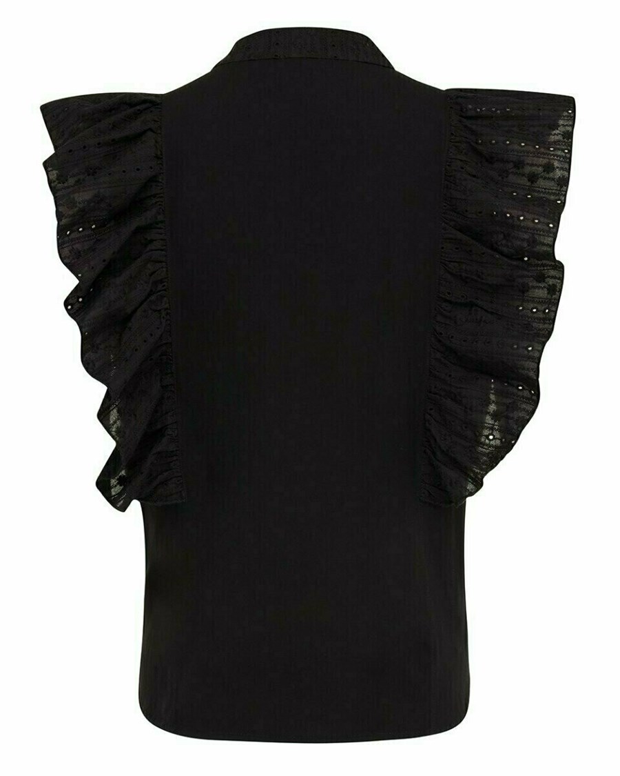 Mexx Ruffle blouse Black Czarne | MVQDH8123