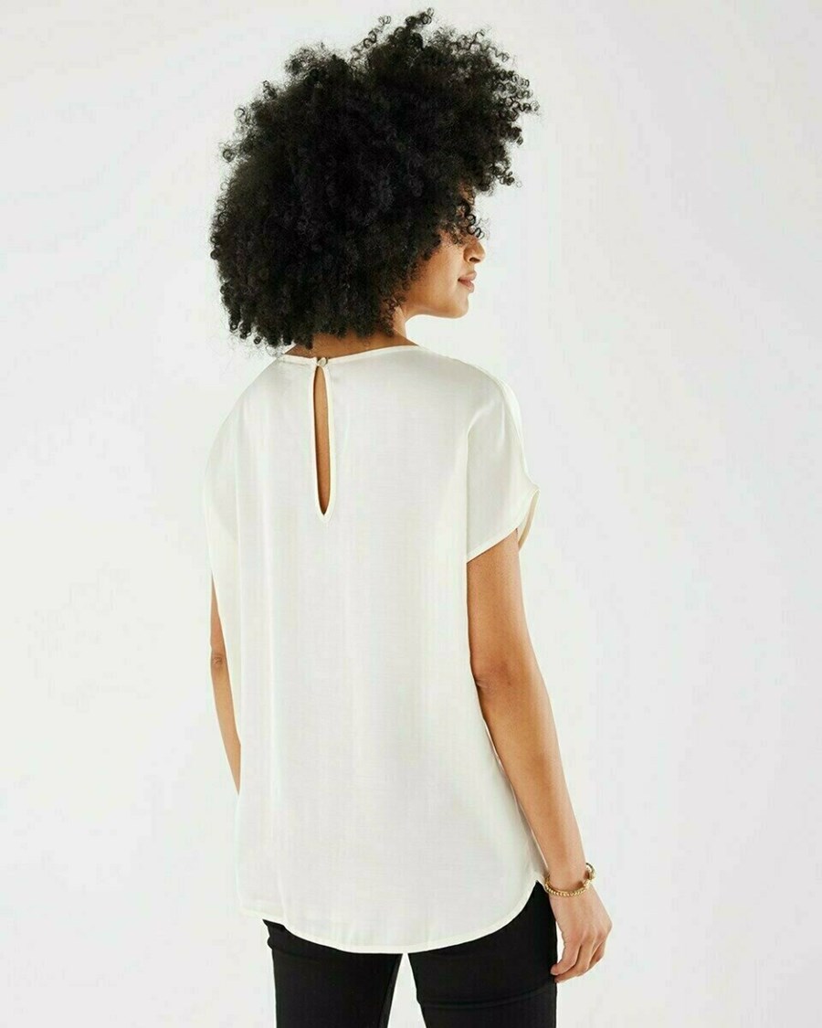 Mexx Shortsleeve round neck top Off White Białe | NJDCZ6059