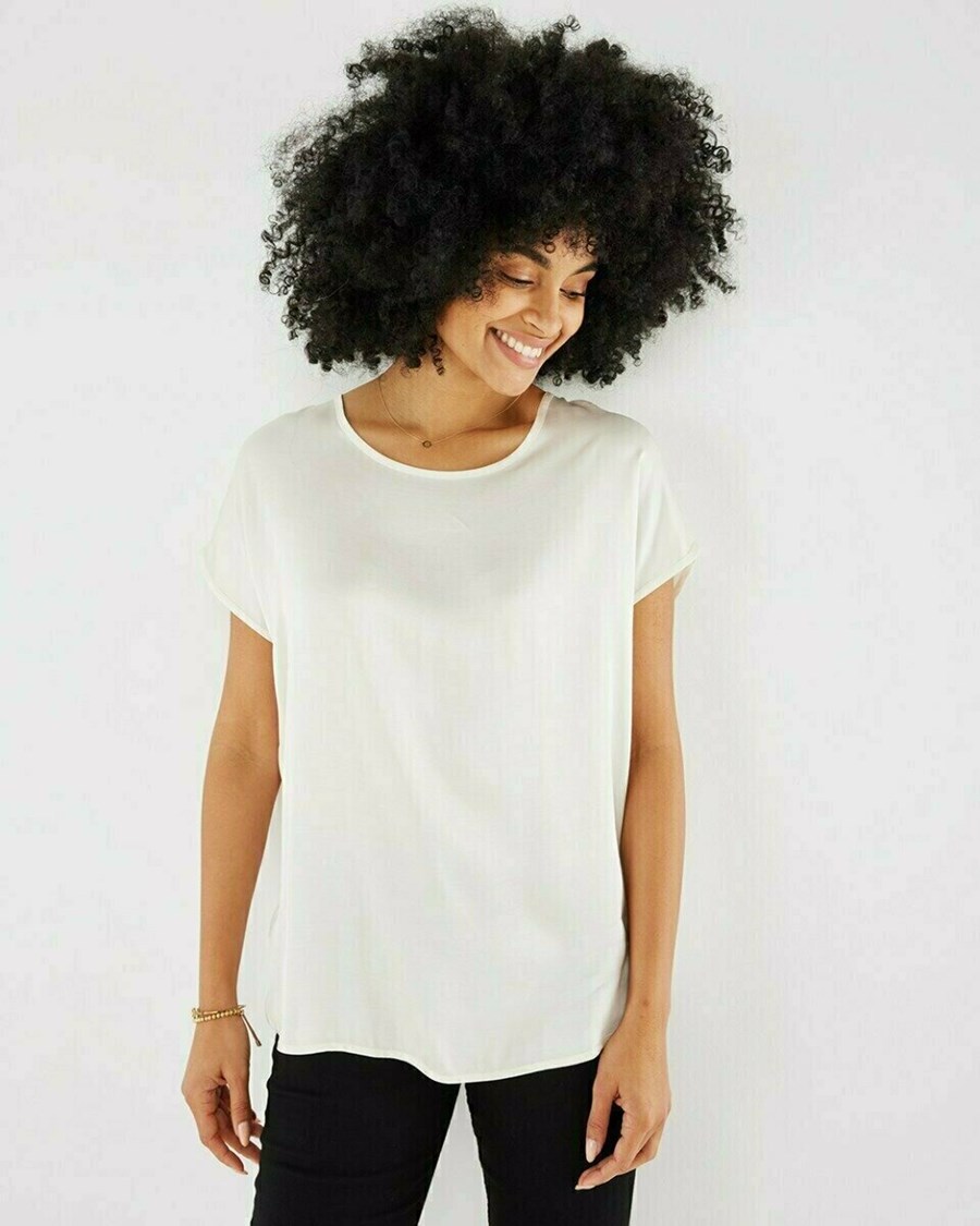 Mexx Shortsleeve round neck top Off White Białe | NJDCZ6059