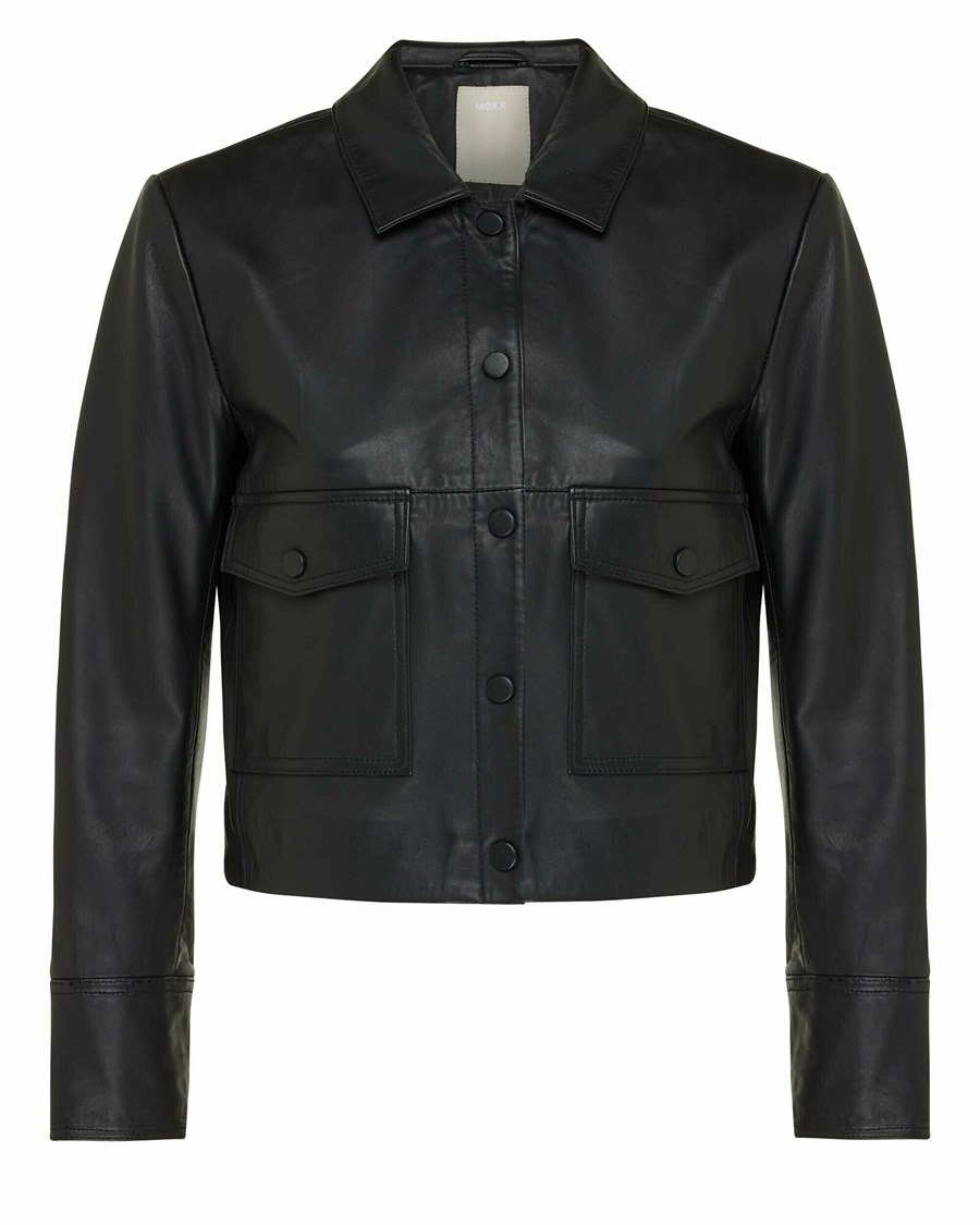 Mexx Skórzane jacket with pockets Black Czarne | FXBSU5813