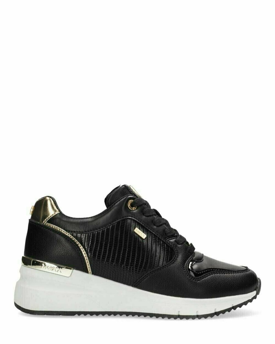 Mexx Sneaker Hena Black/Gold Czarne | JHBGU4209