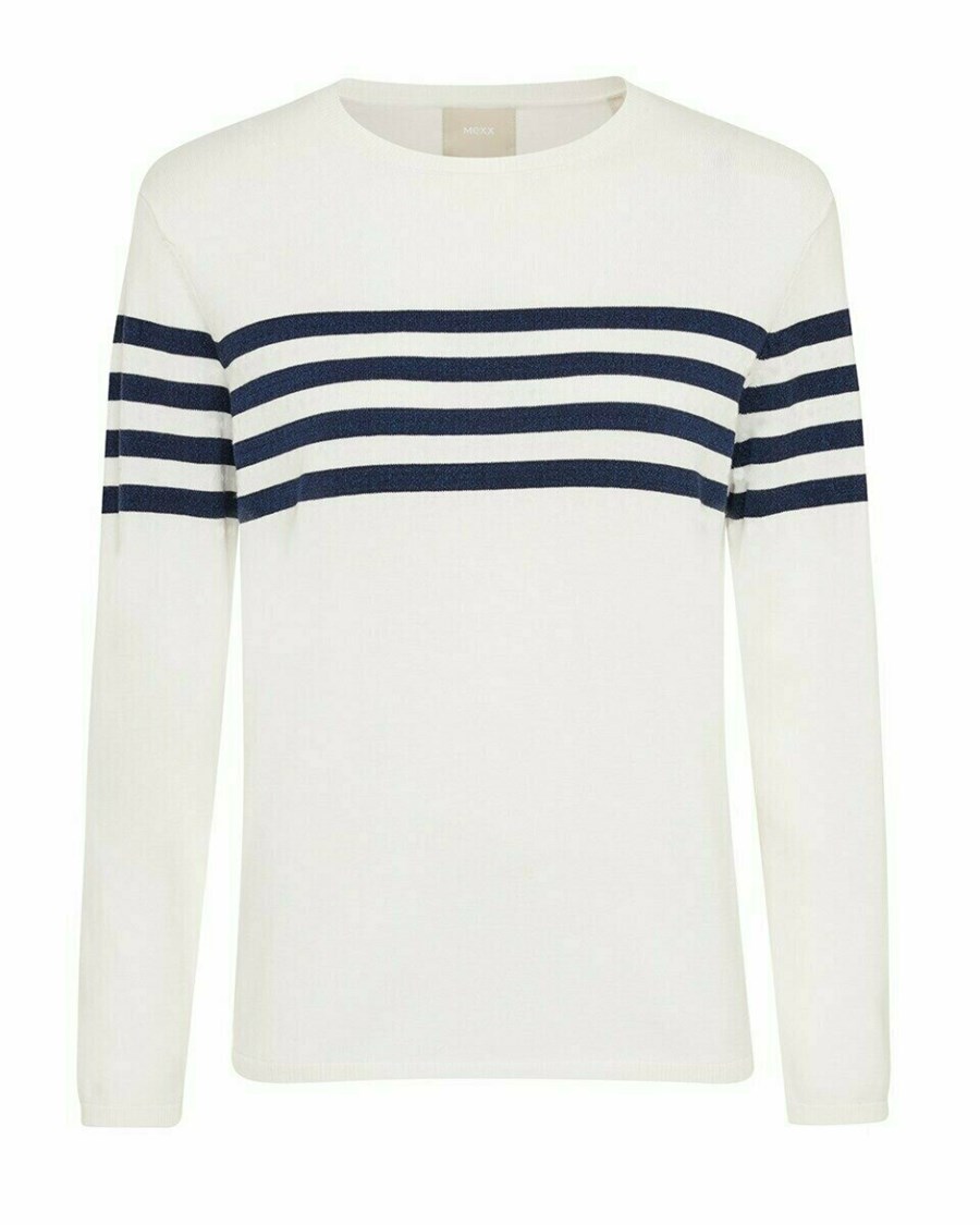 Mexx Stripe pullover Off white Białe | HRMVD9153