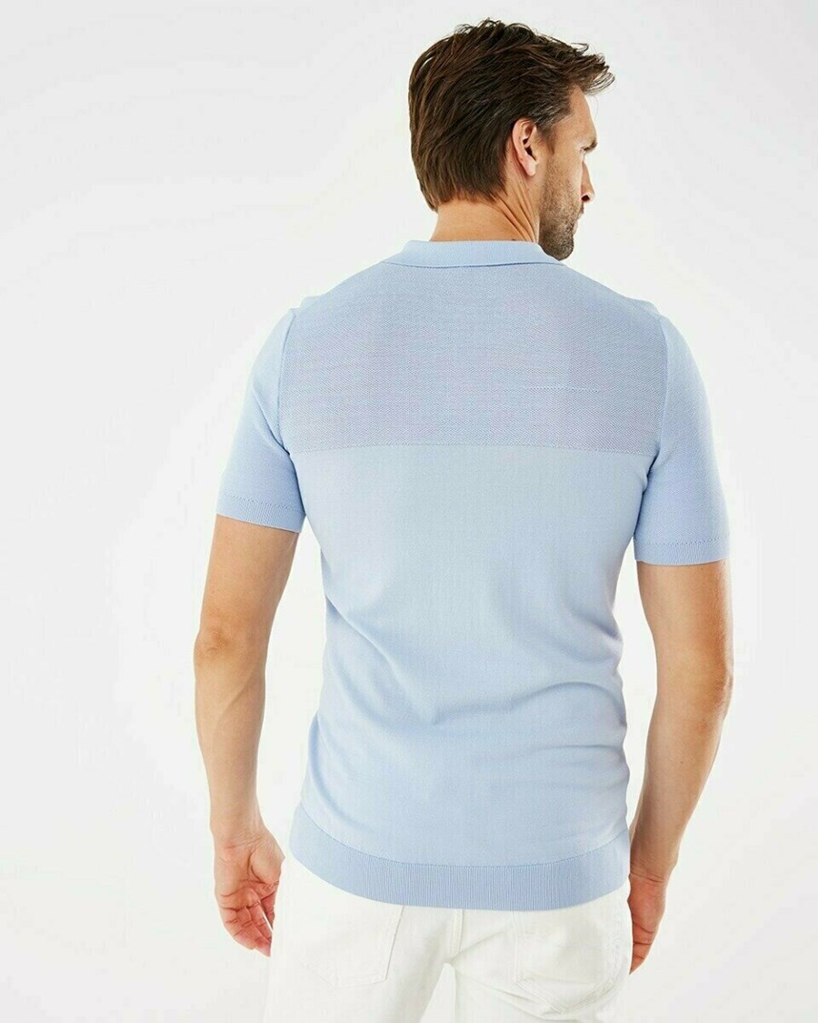 Mexx Structure knit polo Light Blue Niebieskie | XDIEG5396