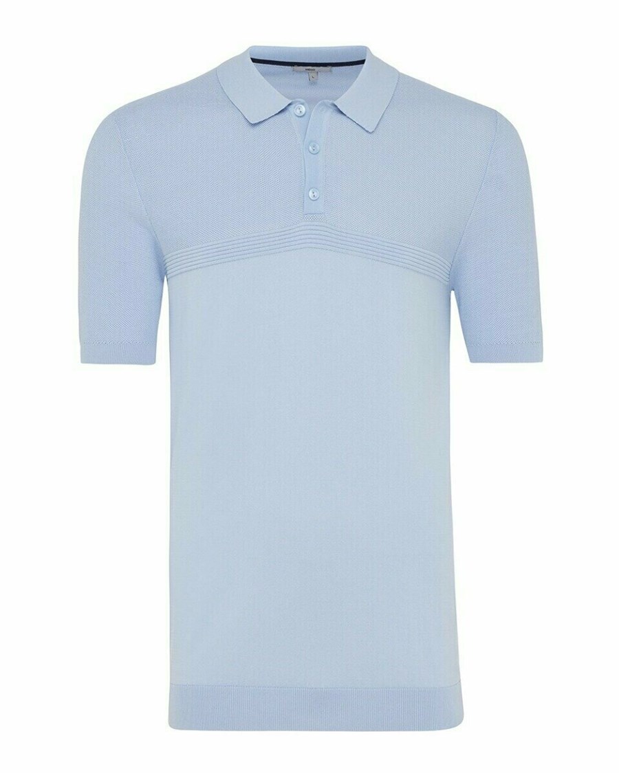 Mexx Structure knit polo Light Blue Niebieskie | XDIEG5396