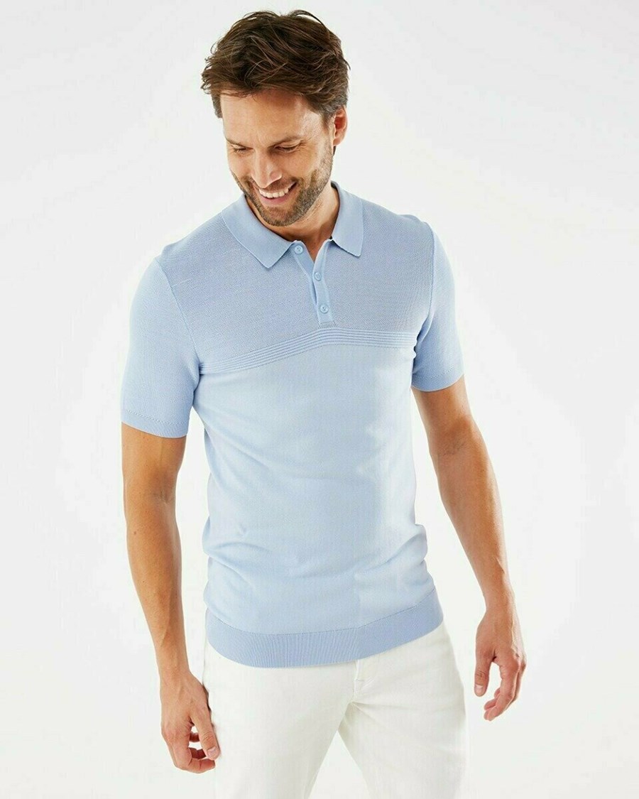 Mexx Structure knit polo Light Blue Niebieskie | XDIEG5396