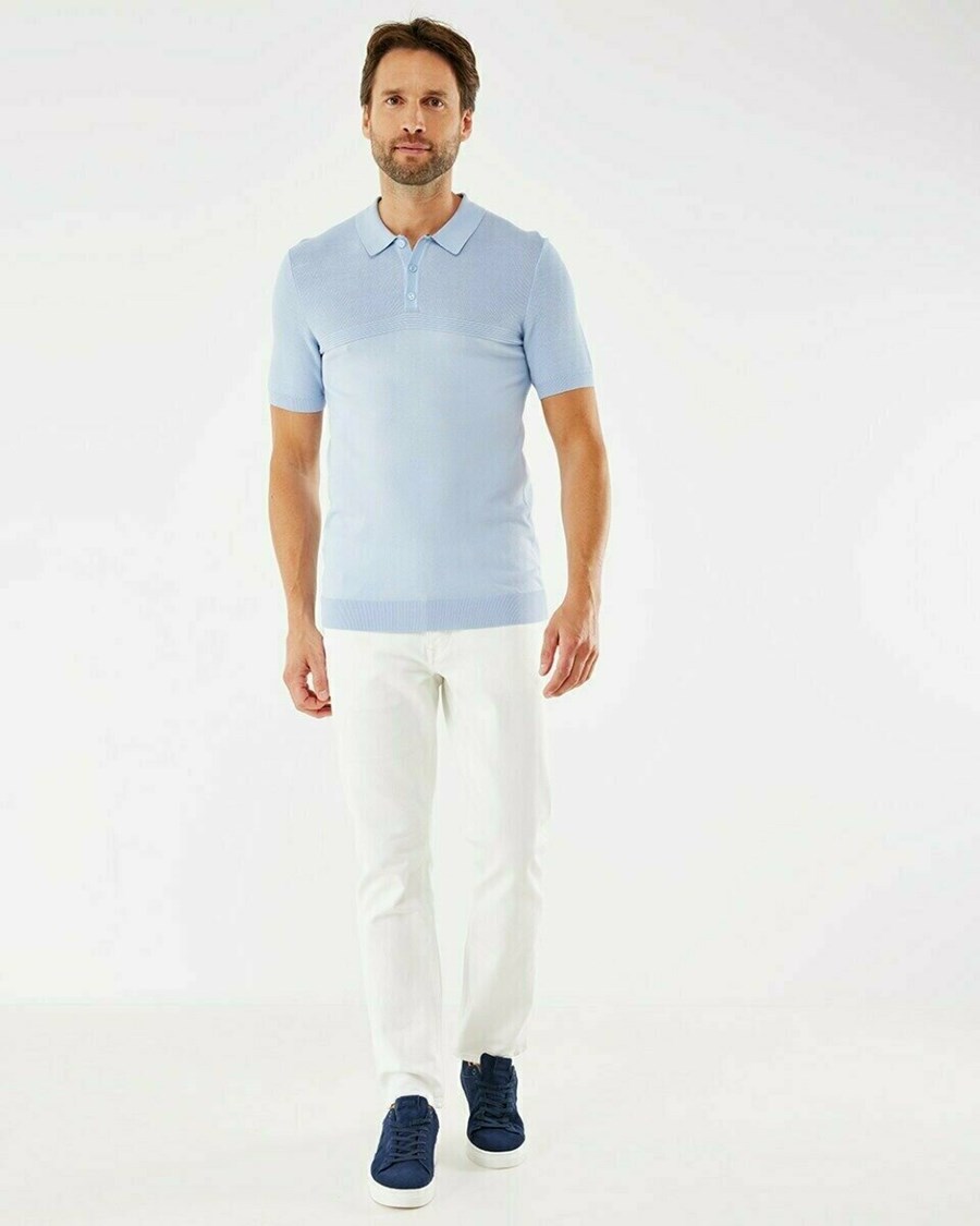 Mexx Structure knit polo Light Blue Niebieskie | XDIEG5396