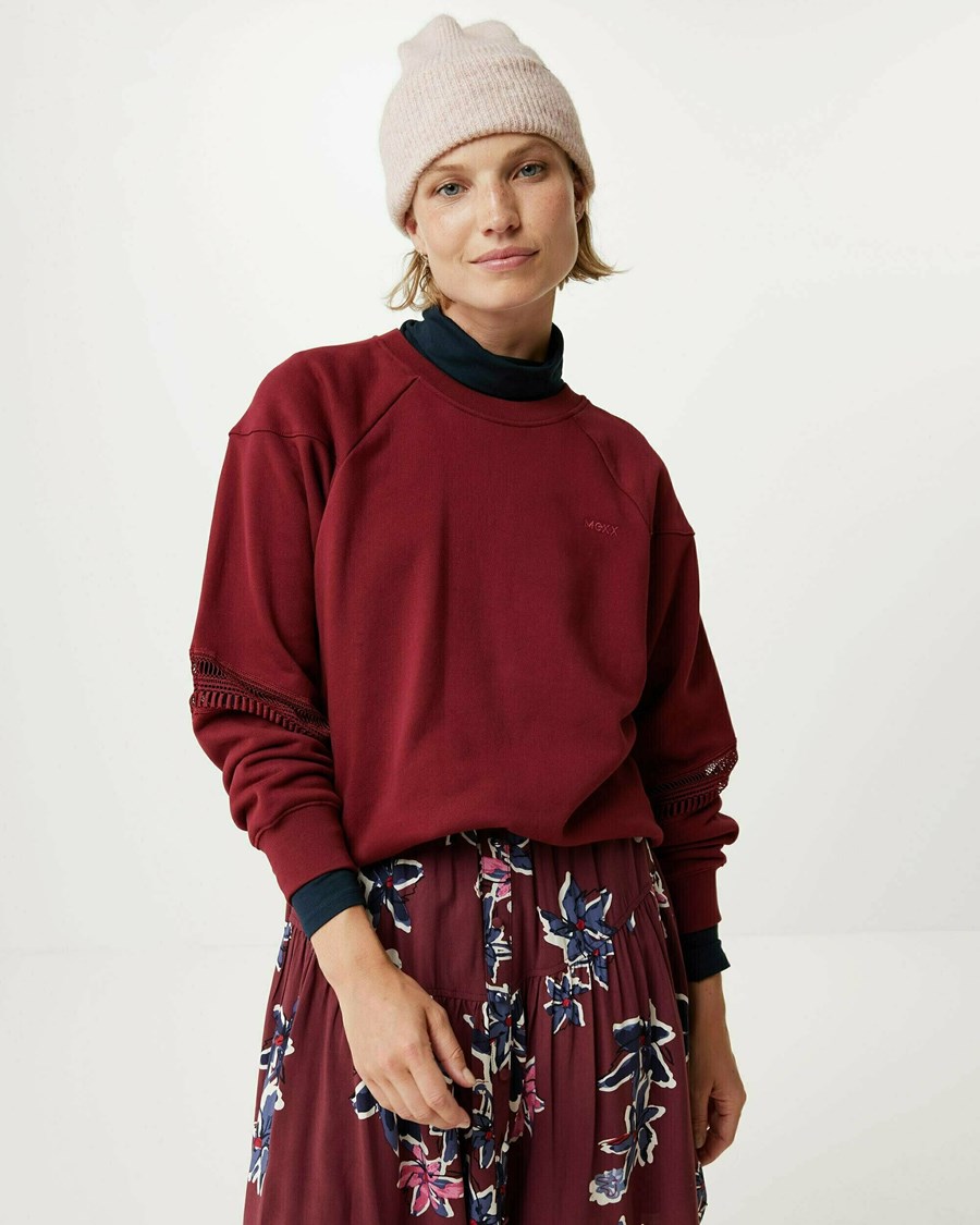 Mexx Sweat with lace details at sleeves Dark Red Czerwone | GKUJI2613