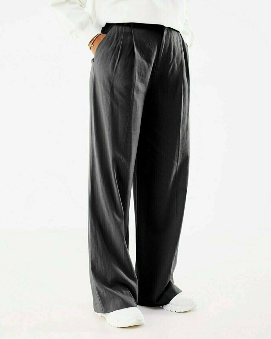 Mexx Szerokie leg linen pants Black Czarne | NRAEY5971