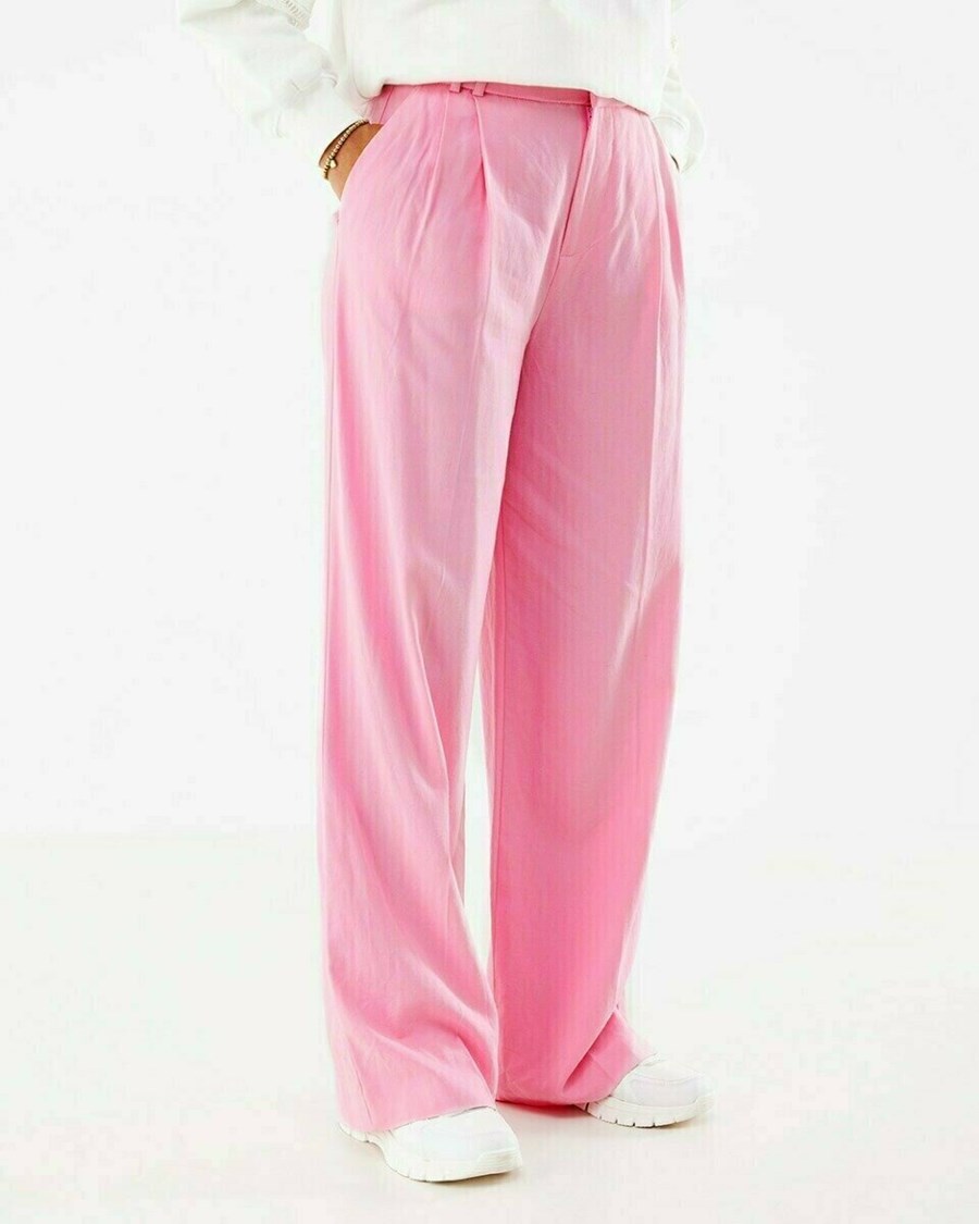 Mexx Szerokie leg linen pants Pink Różowe | ASTUE1907