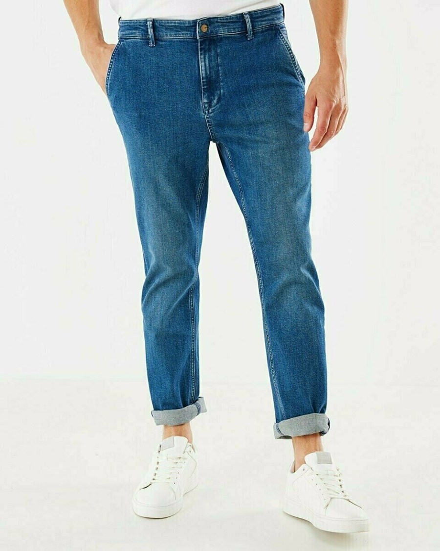 Mexx TOMMY Mid waist/ Tapered leg chino Medium Blue Niebieskie | GRXJN6938