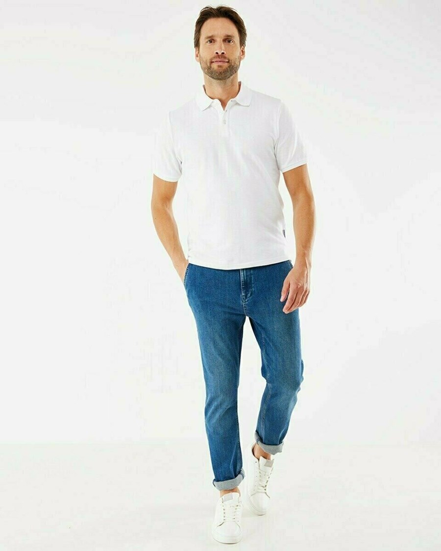 Mexx TOMMY Mid waist/ Tapered leg chino Medium Blue Niebieskie | GRXJN6938