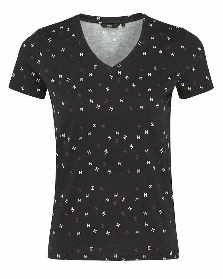 Mexx T-shirt Black Printed Czarne | GRKQC3874