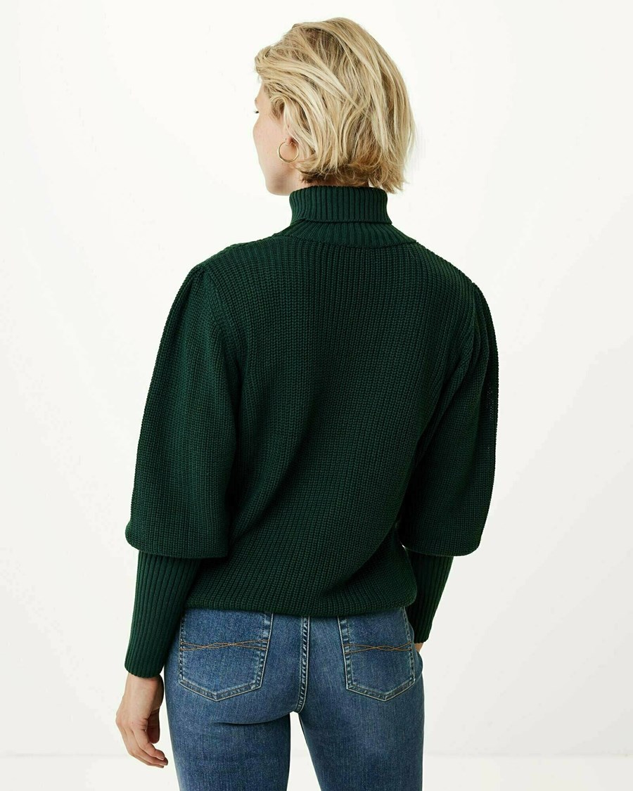 Mexx Trykotowy pullover puff sleeve Dark Green Zielone | AQULJ7398