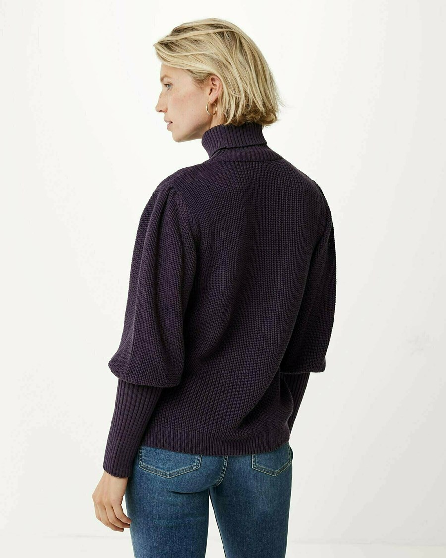 Mexx Trykotowy pullover puff sleeve Dark Purple Fioletowe | ECUQB5128