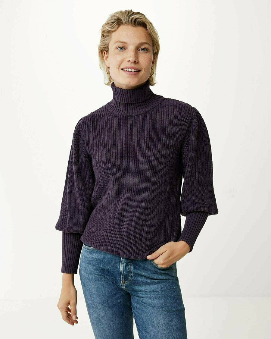 Mexx Trykotowy pullover puff sleeve Dark Purple Fioletowe | ECUQB5128