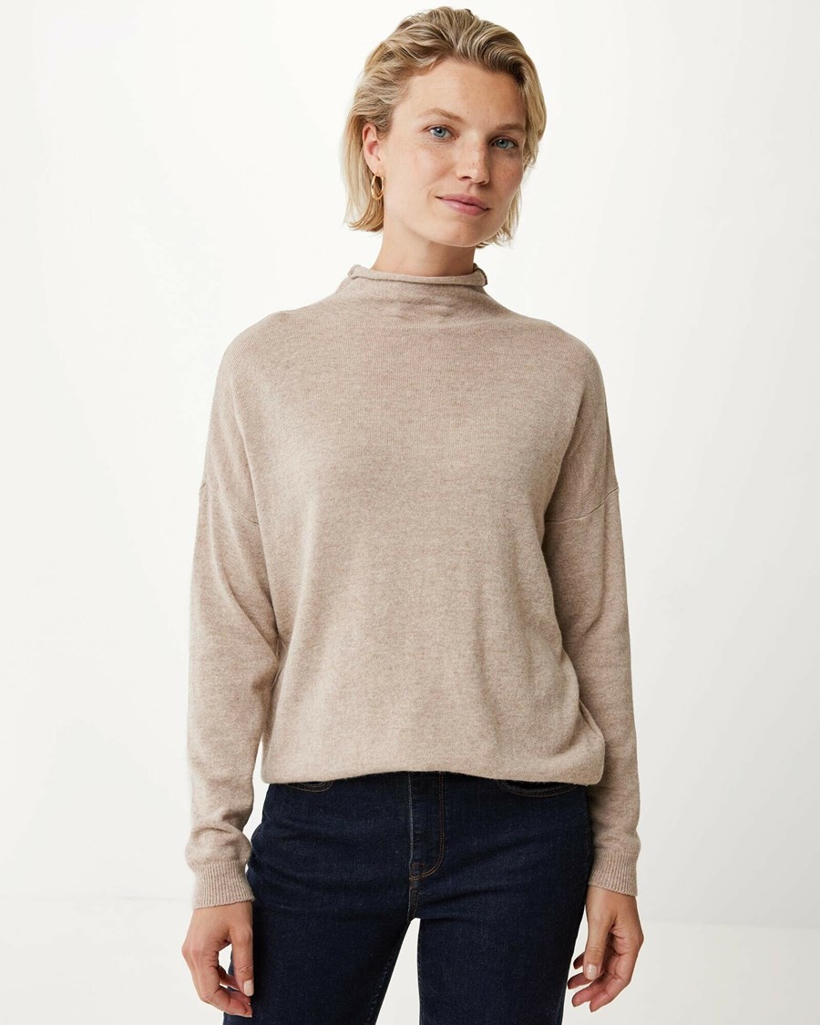 Mexx Turtle neck knitted pullover Beige Beżowe | VOWGC9342