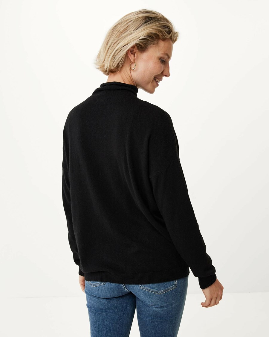 Mexx Turtle neck knitted pullover Black Czarne | QBAZJ6198