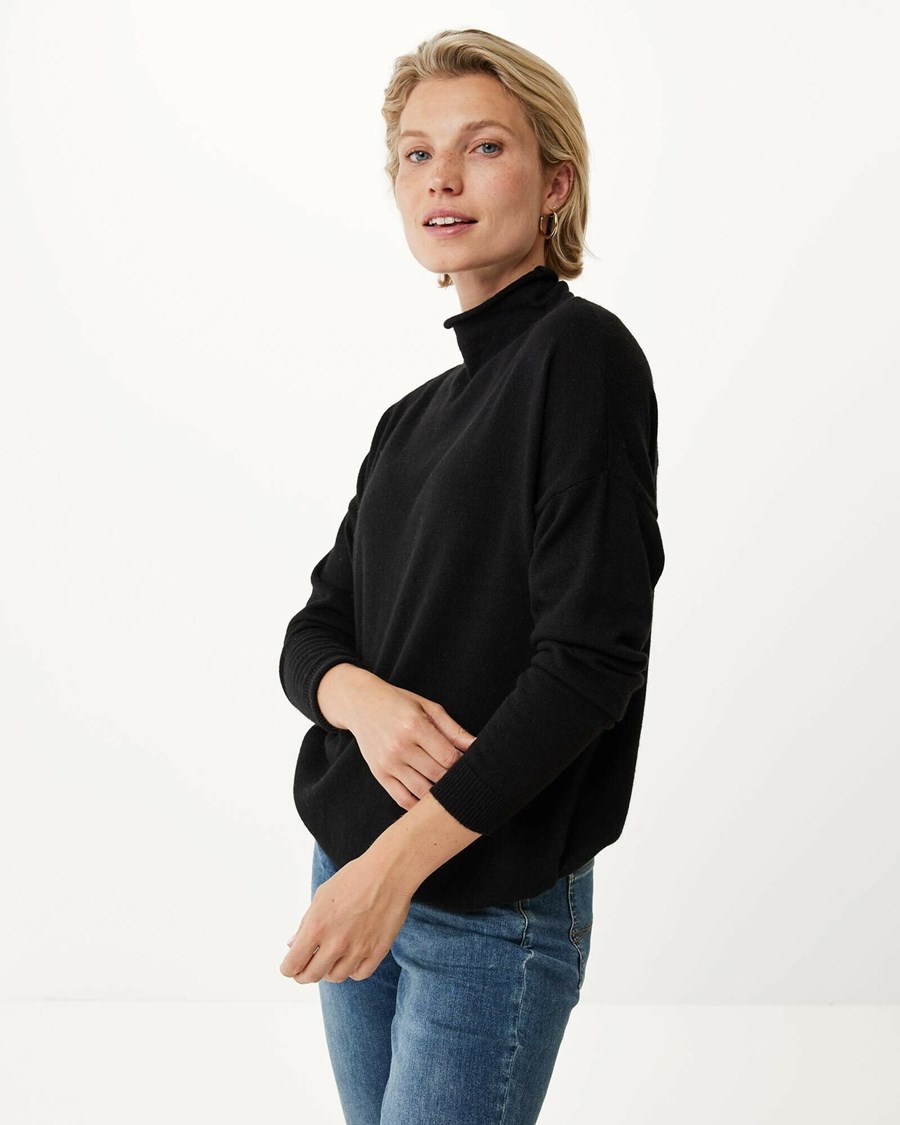 Mexx Turtle neck knitted pullover Black Czarne | QBAZJ6198