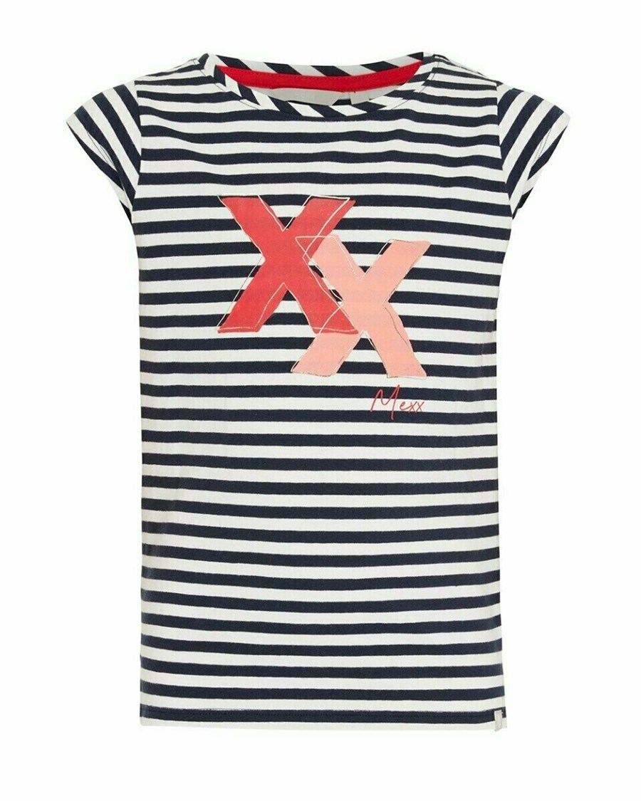 Mexx W Paski artwork t-shirt Navy Niebieskie | FHLSN7945