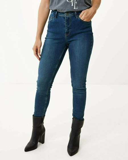 Mexx ANDREA High waist/ Chudy leg jeans Dark Blue Niebieskie | KOAXG3286