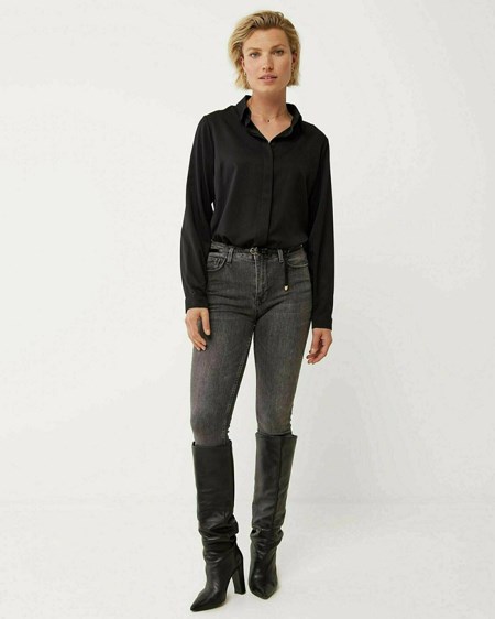 Mexx Basic longsleeve blouse Black Czarne | ZBQTO1682