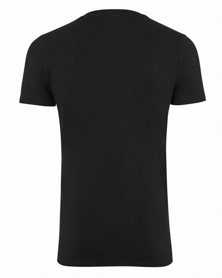 Mexx Men T-Shirt V-Neck Rubber Patch Black Czarne | JIDCS9408