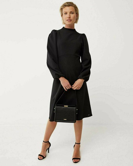 Mexx Mock neck puffsleeve dress Black Czarne | VISZY4719