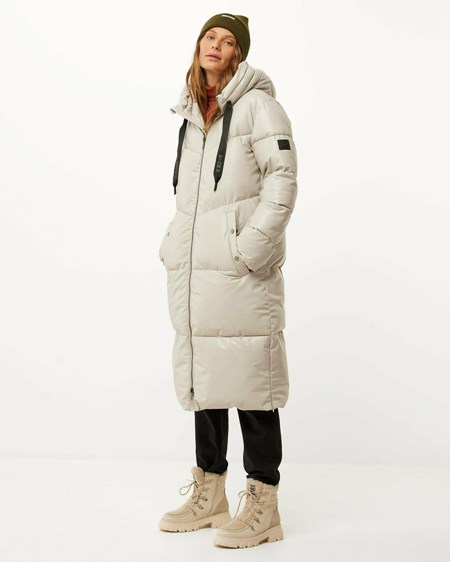 Mexx Stretch PU hooded midi length puffer Light Grey Szare | YDRIQ0715